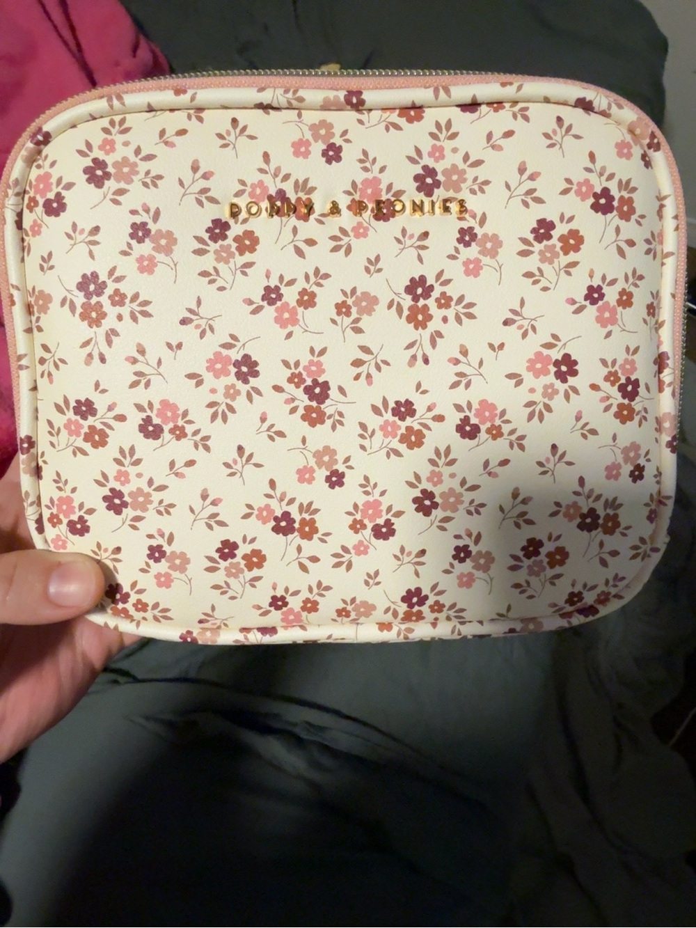 Floral Cosmetic Bag with Gold Logo